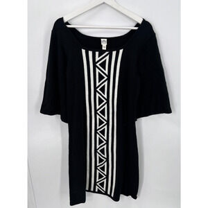 Sangria Sweater Dress Square Neckline/Bell Sleeves Black/White Women's Medium